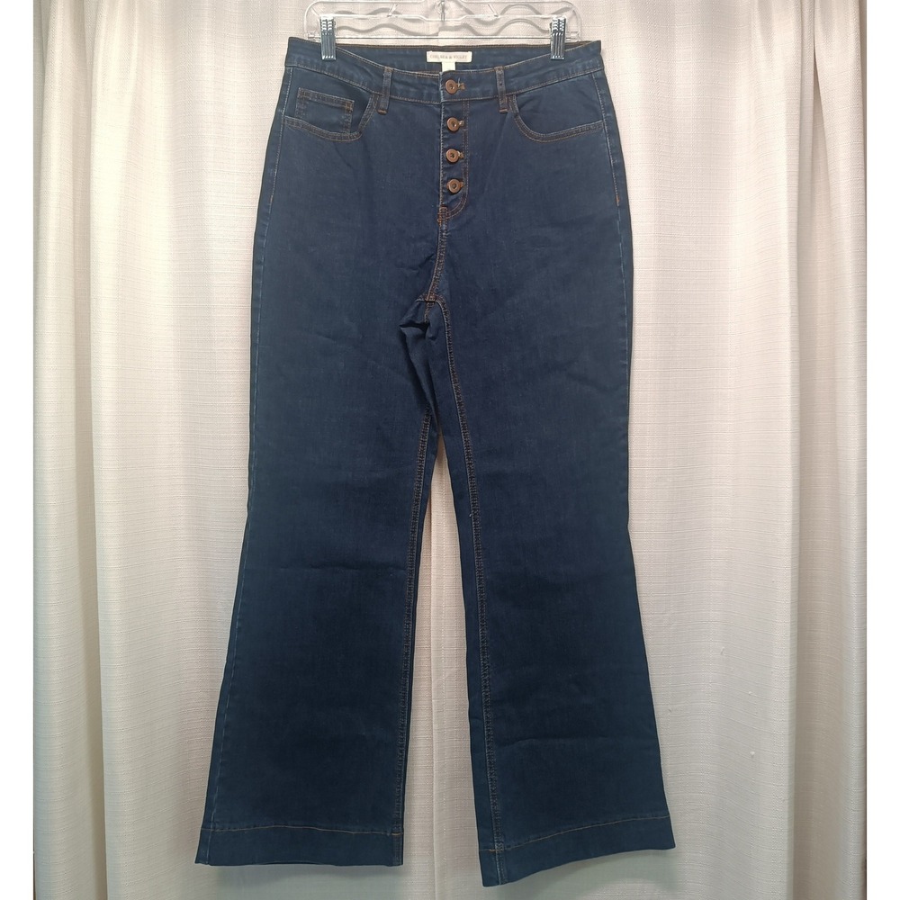 Chelsea & Violet Womens 31 High Rise Flare Jeans Dark Wash Button Fly NWT Casual